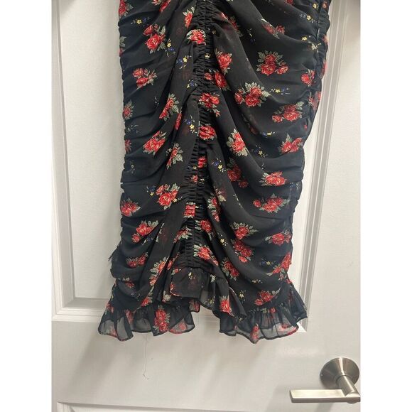 Zara Black Floral Ruched Mini Dress with Sleeves size S - Picture 4 of 6